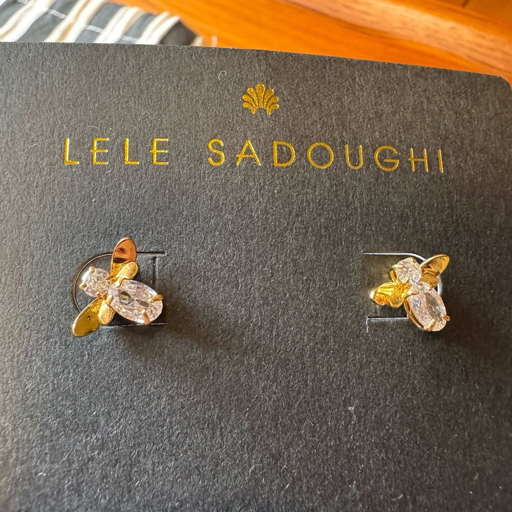 Lele Sadoughi Gold Crystal HoneyBee Earrings